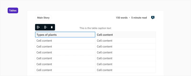 Authoring and managing content | Tables