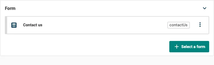 A form field editor showing a Contact us form selected along with a primary action button to add a new form.