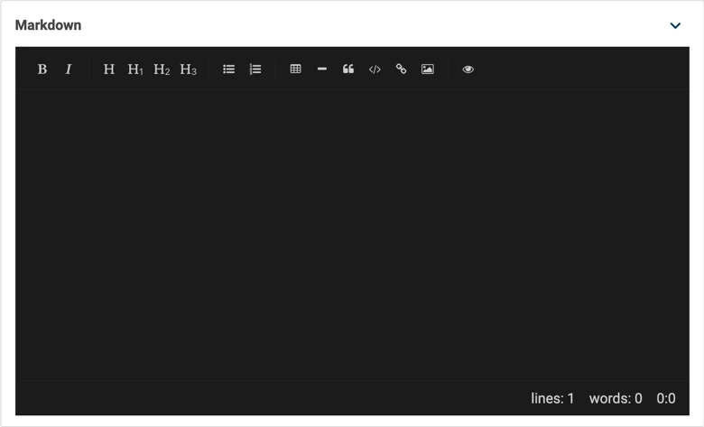 A markdown editor in the dark theme displaying a text formatting toolbar