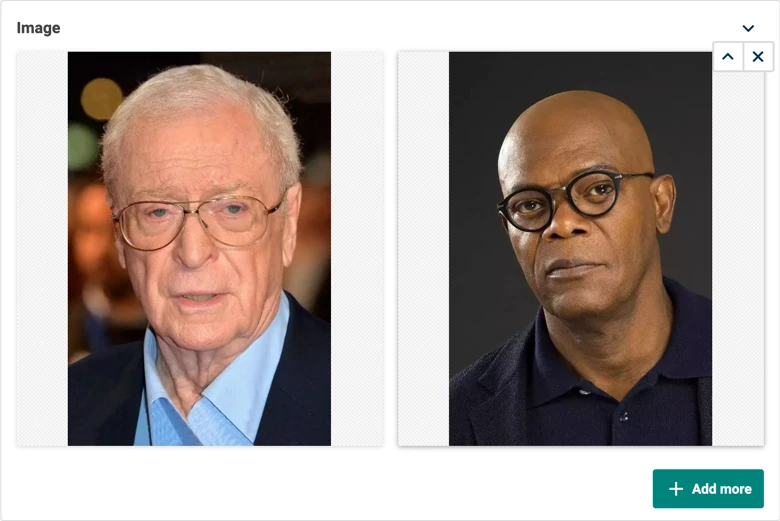 A multi image editor displaying a photo of Michael Caine and Samuel L Jackson