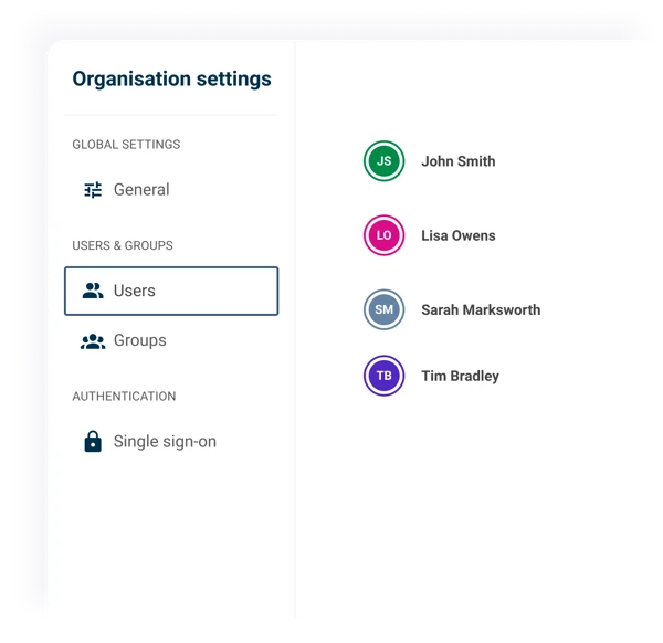 A composite image of the organisation settings screen in Contensis.