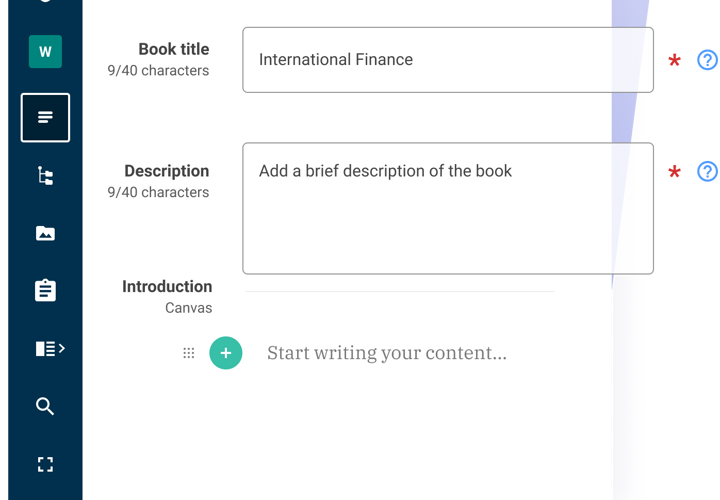 A book entry being created in the Contensis User Interface.