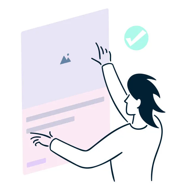 An Illustration of a person touching a UI card